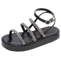 Sandália Feminina Tiras Brilho Conforto Flatform Cacci