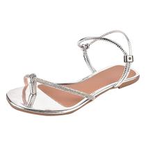 Sandalia Feminina Tiras Strass Confortavel Ajustavel Sandalia Feminina Tiras Strass Confortavel Ajustavel