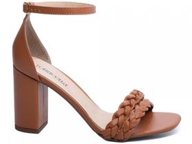 Sandália Feminina Tiras Trançadas - Salto 8,5cm Grosso - Caramelo