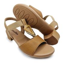 Sandália Feminina Usaflex Salto Bloco Couro Camel/Tan - MM0801