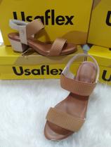 Sandália Feminina Usaflex Salto Bloco em Couro com Elástico Y8204
