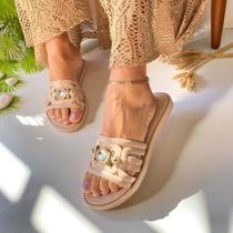 Sandalia Feminina Veneza Strass Brilho Rasteirinha Antiderrapante Chinelo Adulto