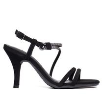 Sandália Feminina Via Marte Nobuck Salto Alto Strass Preto