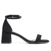 Sandália Feminina Via Marte Salto Bloco Nobuck Strass Preto