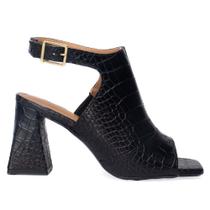 Sandália Feminina Vizzano Napa Croco Peep Toe Preto Sandália Feminina Vizzano Napa Croco Peep Toe Preto