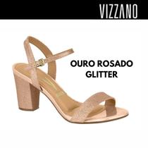 Sandália Feminina Vizzano Salto Alto Bloco Arredondado Grosso Glitter Festa