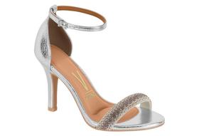 Sandália Feminina Vizzano Salto Fino Prata Strass - 6249.1103