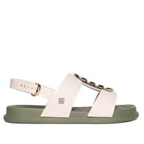 Sandália Feminina Zaxy Glam Corrente Flat Off White/Verde Sandália Feminina Zaxy Glam Corrente Flat Off White/Verde