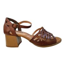 Sandalia Feminino New Born Casual Couro Ultraconforto Salto Bloco Médio 8009 Marrom