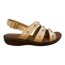 Sandalia Feminino New Born Casual Ultraconforto Superleve Tiras Couro Metalizado 2588 Marfim