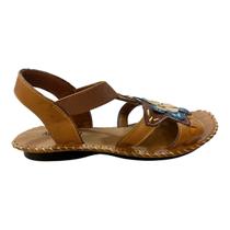 Sandalia Feminino New Born Ultraconforto Couro Tiras Calce Fácil Flor 2140 Caramelo