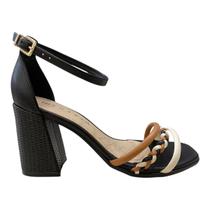 Sandalia Feminino Ramarim Conforto Salto Tiras Trançada 24-41206 Preto