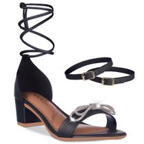 Sandalia Feminino Salto Baixo Grosso Laço A345