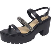 Sandália Feminino Salto Médio Tratorada Strass Ramarim Sandália Feminino Salto Médio Tratorada Strass Ramarim
