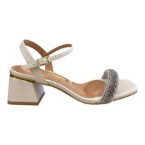 Sandalia Feminino Vizzano Casual Conforto Salto Bloco Médio Brilho Tiras Strass 6428.139. Branco Sandalia Feminino Vizzano Casual Conforto Salto Bloco Médio Brilho Tiras Strass 6428.139. Branco