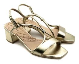 Sandália festa Piccadilly dourada salto baixo e bloco Ref.:588117-1