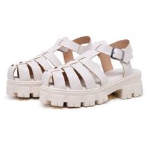Sandália Fisherman Feminino Gladiadora Confortável Plataforma Tratorada Off White
