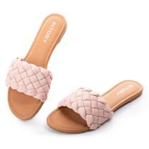 Sandalia FITORY plana con tira trenzada, punta abierta, color rosa, talla 8 Sandalia FITORY plana con tira trenzada, punta abierta, color rosa, talla 8
