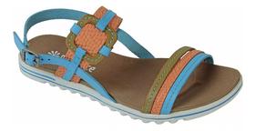 Sandália Flat em Couro Azul New Mix Feminina Sandália Flat em Couro Azul New Mix Feminina