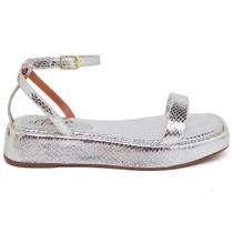 Sandália Flat Feminina Cristal Prata Ella's