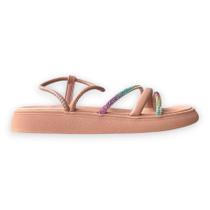 Sandália Flat Feminina Strass Leve Comfortável Moleca