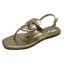 Sandália Flat Flor Couro Ouro Light Sandália Flat Flor Couro Ouro Light