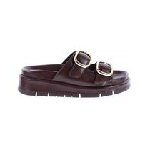 Sandália Flat Maya Marrom Fivelas Dourada