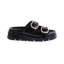 Sandália Flat Maya Preto Fivelas Dourada Sandália Flat Maya Preto Fivelas Dourada