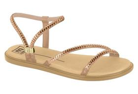 Sandália Flat Moleca calce fácil e brilho Creme/Light Peach/Ouro Rosado/Nude Ref.: 5450.237
