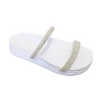 Sandália Flat Papete Anatômica 3 Tiras Strass Moda Pé