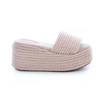 Sandália Flat Plataforma Cordas Jully Bege Sandália Flat Plataforma Cordas Jully Bege