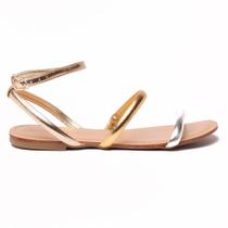 Sandália Flat Sapato da Corte 3 Tiras Bicolor Tornozelo