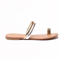 Sandália Flat Sapato da Corte Duas Tiras Dedo Metal