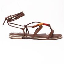 Sandália Flat Sapato da Corte Pedras Amarração