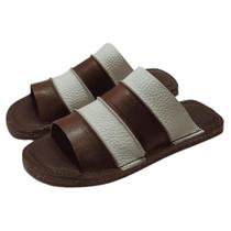 Sandália Flat Slide Couro Branco/Telha Sandália Flat Slide Couro Branco/Telha