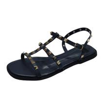 Sandália Flat Spike Couro Azul Galaxy Sandália Flat Spike Couro Azul Galaxy