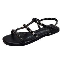 Sandália Flat Spike Couro Preto/Onix Sandália Flat Spike Couro Preto/Onix