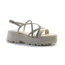 Sandália Flatform Anabela Strass Brilho Ramarim 2438203 Bege