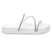 Sandalia Flatform Básica LeRUCHEL Feminina Brilho Strass Off