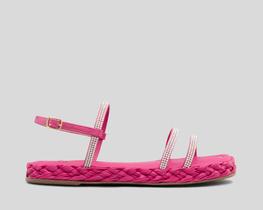 Sandália Flatform CBK Tiras Strass Rosa