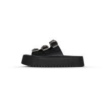 Sandália Flatform Com Fivelas Preto