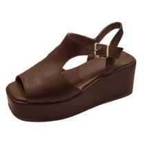 Sandália FlatForm Couro de Carneiro Conhaque