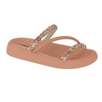 Sandalia Flatform Feminina Moleca Tira Tripla Max Com Strass