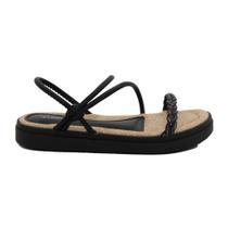 Sandália Flatform Mississipi Strass Trançado Feminino Preto