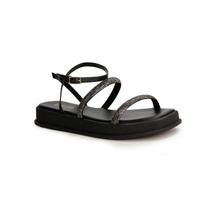 Sandália Flatform Sua Cia Preta Cristais