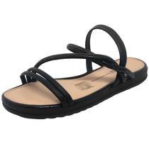 Sandália Flatform Tiras Finas Strass Metalizada Dakota