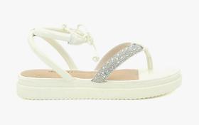 Sandalia Flatfrom Dakota Dedo Strass Amarração Super Cream