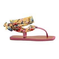 Sandália Flip Flop de Amarração Cetim Amarelo Feminina Ultra Conforto Lavanda