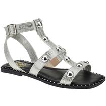 Sandália Gladiadora com Rebites Rasteira Flat Spikes Confortável Fivela 260-01 Sandália Gladiadora com Rebites Rasteira Flat Spikes Confortável Fivela 260-01