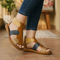 Sandália Gladiadora Feminina Couro Legítimo Caramelo